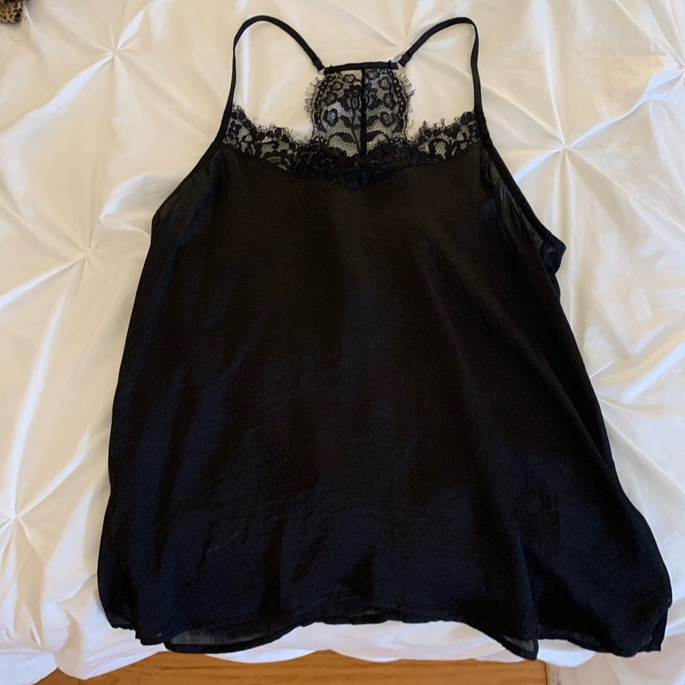Black lace satin tank